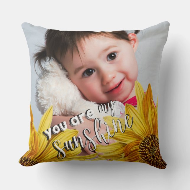 You Are My Sunshine Bright Yellow Sunflower Photo Cushion (Front)