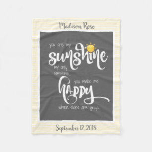 You are my Sunshine, Grey/Yellow, Personalised Fleece Blanket