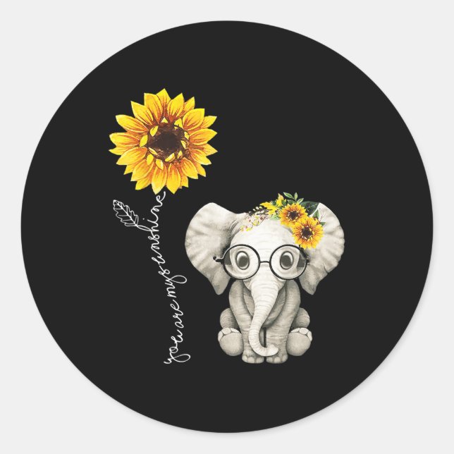 You Are My Sunshine Hippie Sunflower Elephant Gift Classic Round Sticker (Front)