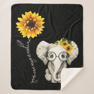You Are My Sunshine Hippie Sunflower Elephant Sherpa Blanket