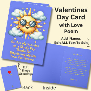 You Are My Sunshine & Love Poem on a Valentines Card