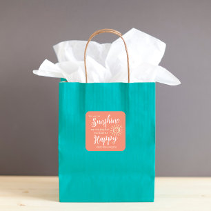 You Are My Sunshine Make Me Happy Sun Peach Orange Square Sticker