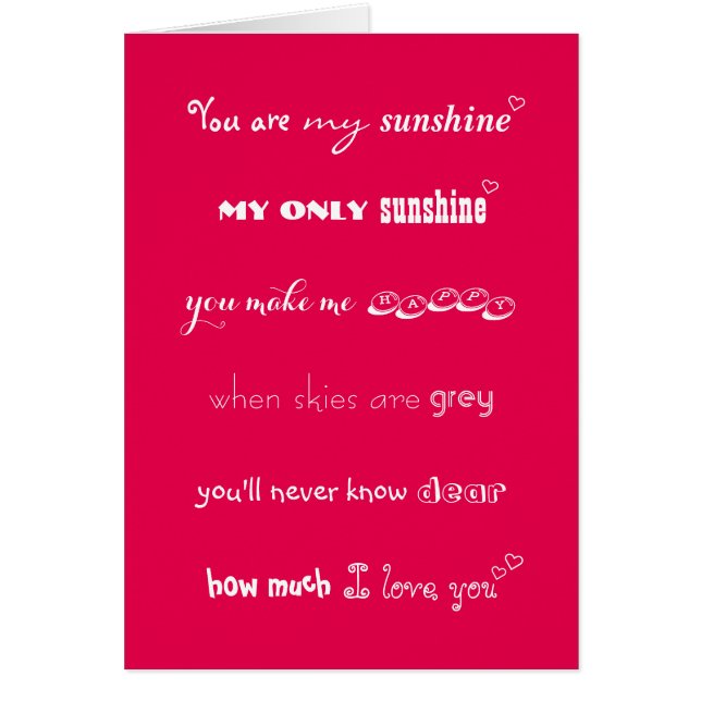 You Are My Sunshine Personalised Love Hearts Card (Front)