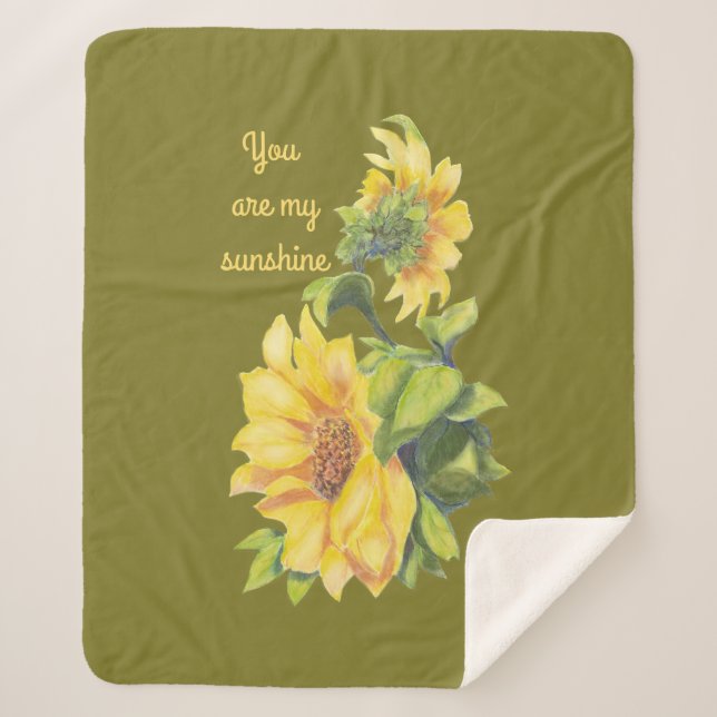 You are My Sunshine Quote Love Sunflower Sherpa Blanket (Front)