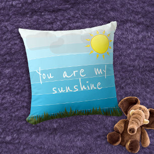 You Are My Sunshine Sun Clouds and Green Grass Cushion