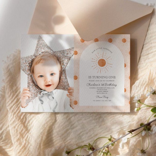 You are my Sunshine Sun Retro Minimal 1st Birthday Invitation (Creator Uploaded)