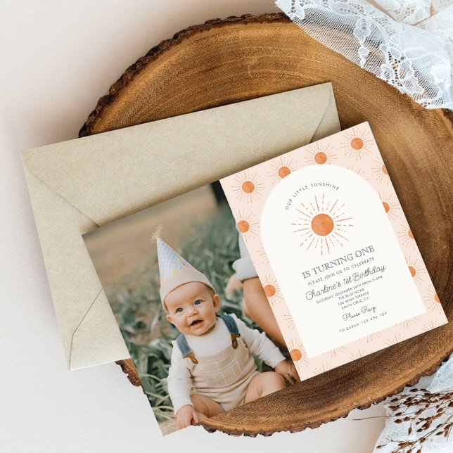 You are my Sunshine Sun Retro Minimal 1st Birthday Invitation (Creator Uploaded)