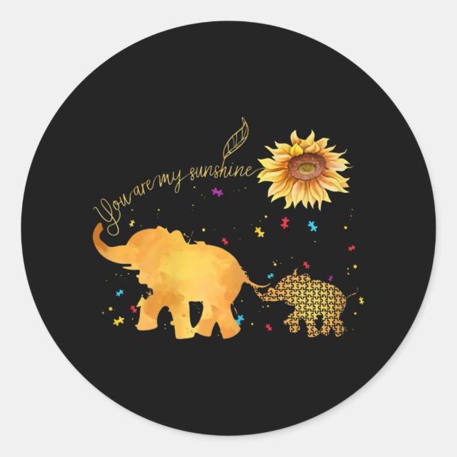 You Are My Sunshine Sunflower Elephant Autism Classic Round Sticker (Front)