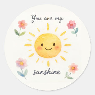 You Are My Sunshine Watercolor Floral Classic Round Sticker