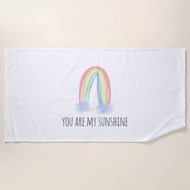You are my sunshine watercolor painted rainbow   beach towel (Front)