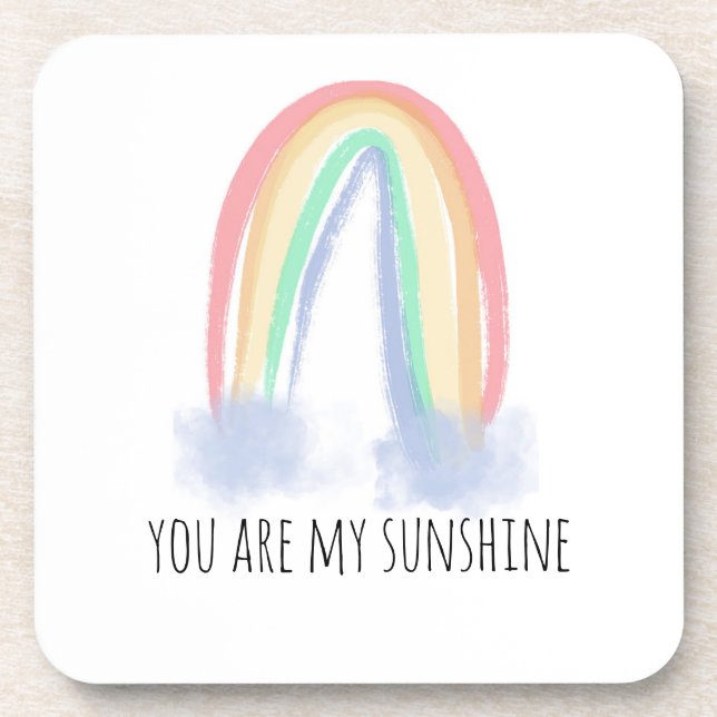 You are my sunshine watercolor painted rainbow  coaster (Front)