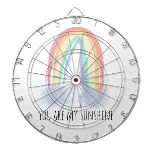 You are my sunshine watercolor painted rainbow dartboard