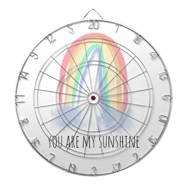 You are my sunshine watercolor painted rainbow  dartboard (Front)