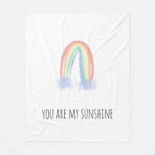 You are my sunshine watercolor painted rainbow   fleece blanket