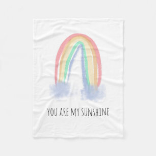 You are my sunshine watercolor painted rainbow  fleece blanket