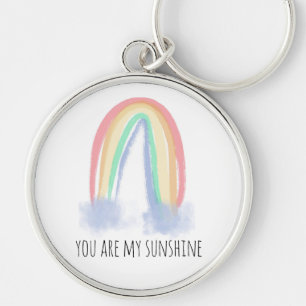 You are my sunshine watercolor painted rainbow key ring