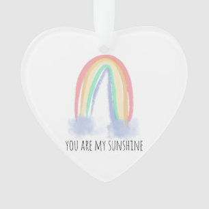 You are my sunshine watercolor painted rainbow  ornament
