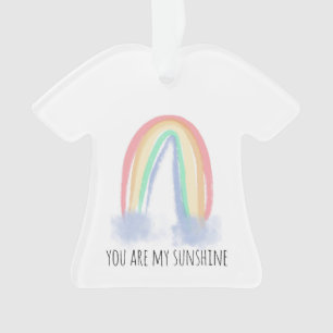 You are my sunshine watercolor painted rainbow  ornament