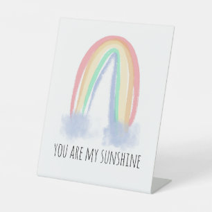 You are my sunshine watercolor painted rainbow pedestal sign