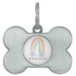 You are my sunshine watercolor painted rainbow  pet ID tag