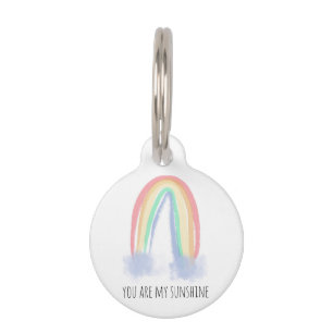 You are my sunshine watercolor painted rainbow pet tag