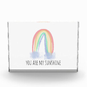 You are my sunshine watercolor painted rainbow photo block