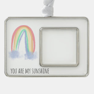 You are my sunshine watercolor painted rainbow silver plated framed ornament
