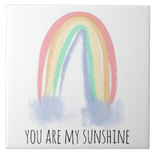 You are my sunshine watercolor painted rainbow  tile
