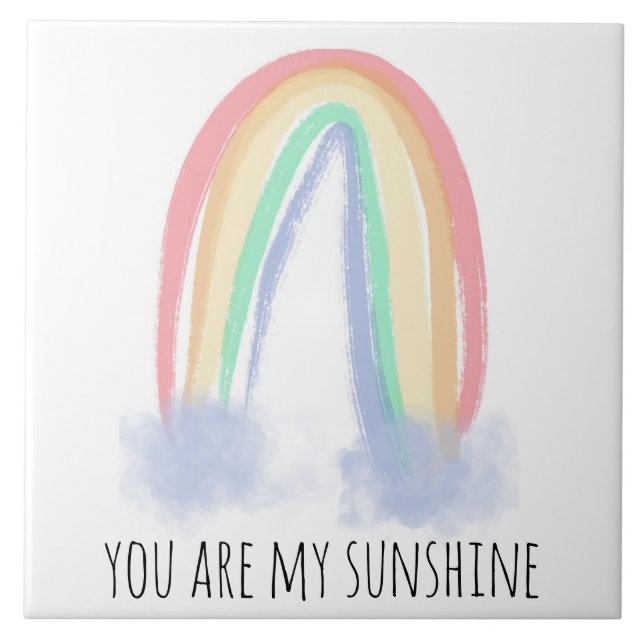 You are my sunshine watercolor painted rainbow  tile (Front)