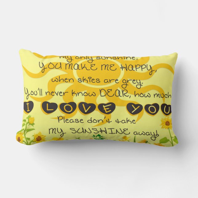 You are My Sunshine with Flowers in Yellow Lumbar Cushion (Front)