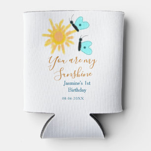 You are my sunshine yellow orange sun blue butterf can cooler