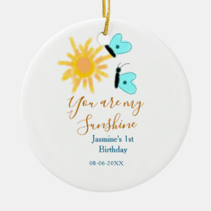 You are my sunshine yellow orange sun blue butterf ceramic tree decoration