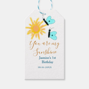 You are my sunshine yellow orange sun blue butterf gift tags