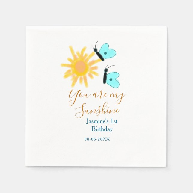 You are my sunshine yellow orange sun blue butterf napkin (Front)