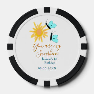You are my sunshine yellow orange sun blue butterf poker chips