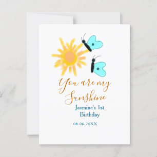 You are my sunshine yellow orange sun blue butterf postcard