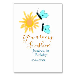 You are my sunshine yellow orange sun blue butterf table number