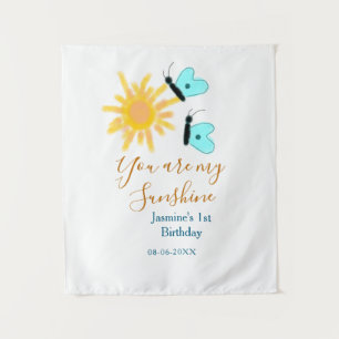 You are my sunshine yellow orange sun blue butterf tapestry