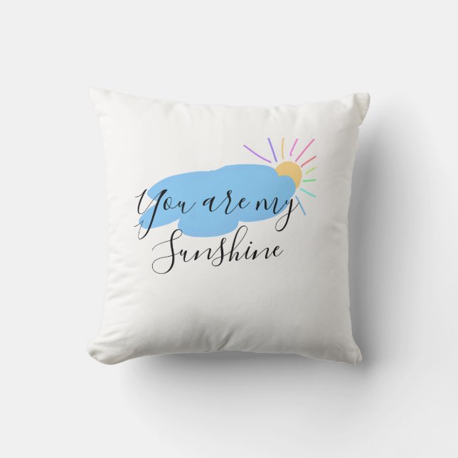 you are my sunshine yellow orange sun rays clouds cushion (Front)