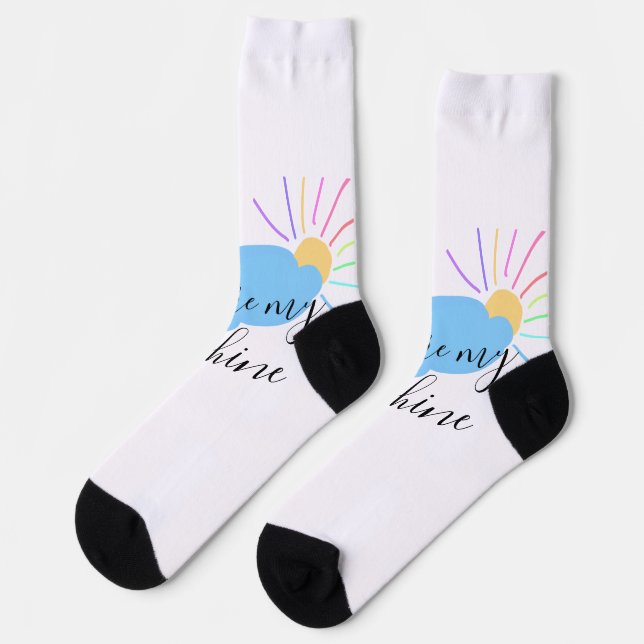you are my sunshine yellow orange sun rays clouds socks (Left)