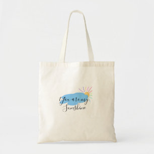 you are my sunshine yellow orange sun rays clouds tote bag