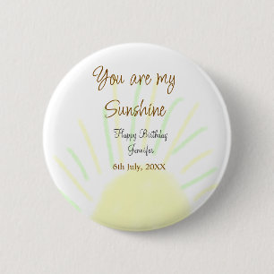 You are my sunshine yellow pastel birthday add nam 6 cm round badge