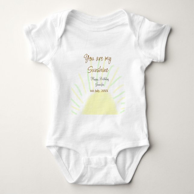 You are my sunshine yellow pastel birthday add nam baby bodysuit (Front)