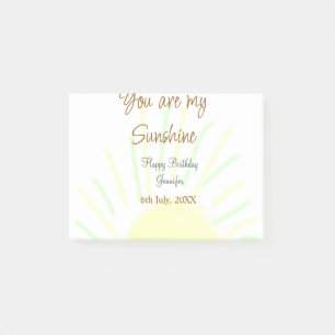 You are my sunshine yellow pastel birthday add nam post-it notes