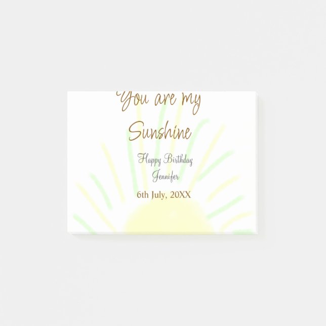You are my sunshine yellow pastel birthday add nam post-it notes (Front)