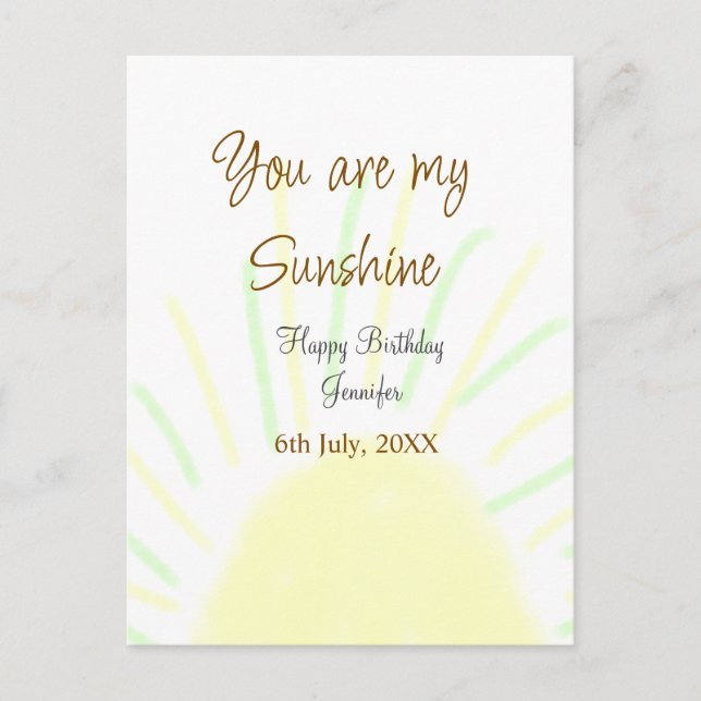 You are my sunshine yellow pastel birthday add nam postcard (Front)