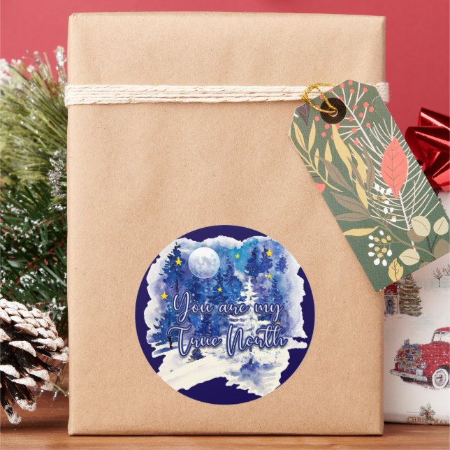 You Are My True North Classic Round Sticker (Holiday)
