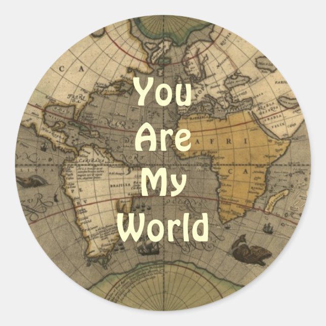 You Are My World Romantic Olde World Map Stickers (Front)