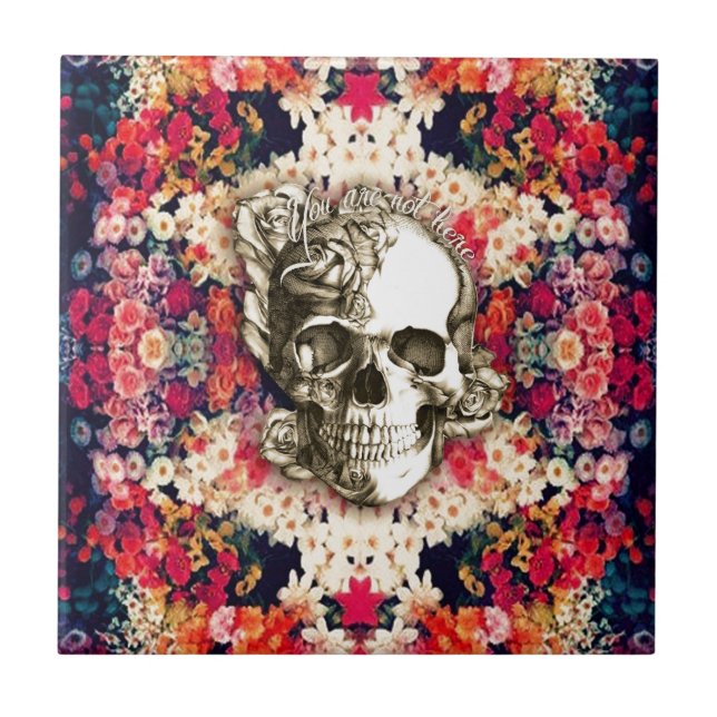 You are not here floral day of the dead skull tile (Front)