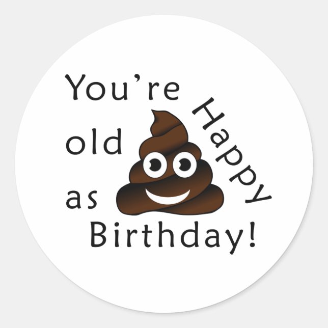 You are old as...Happy Birthday | funny poop emoji Classic Round Sticker (Front)